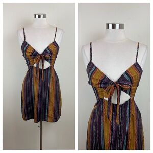Nasty Gal Purple Brown Black Stripe Geometric Bow Tie Dress Women Size 6